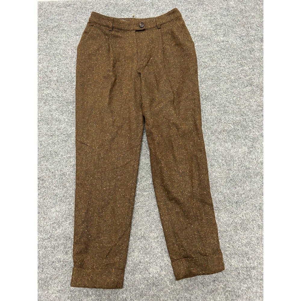 Brooks Brothers Trousers Womens 4P Brown Wool Silk Tweed Italy Fabric Pleated